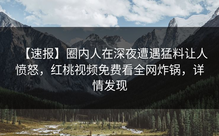 【速报】圈内人在深夜遭遇猛料让人愤怒，红桃视频免费看全网炸锅，详情发现